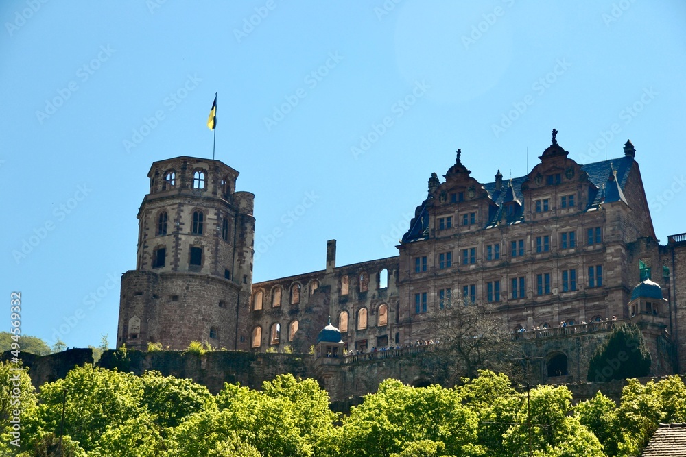 Heidelberg Castle as seen from the Market Square of the Old Town of Heidelberg