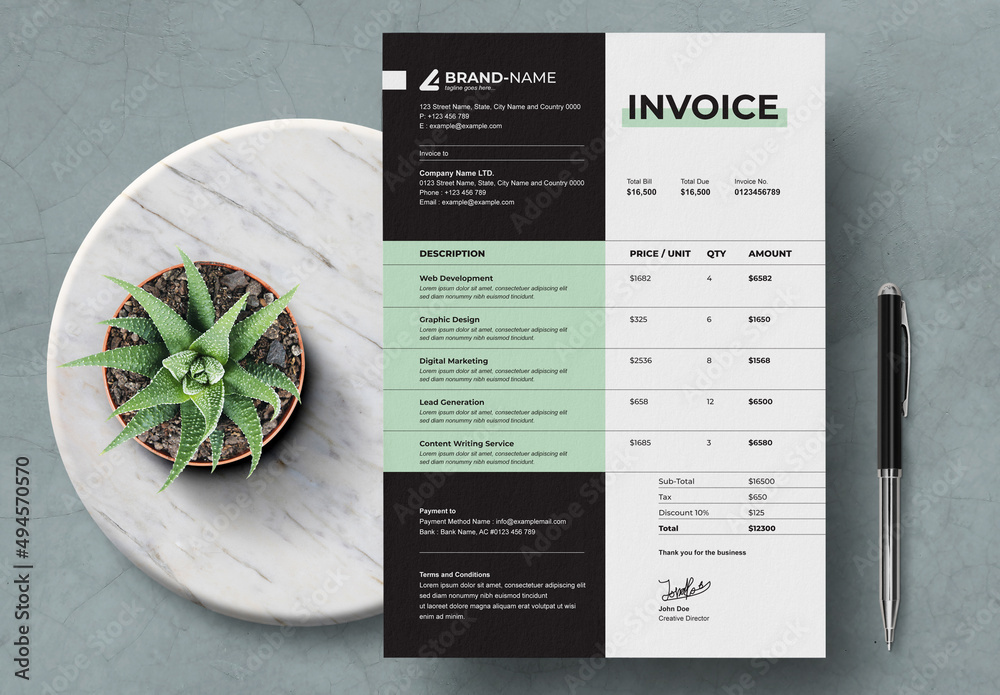 New Clean Invoice Layout Stock Template | Adobe Stock