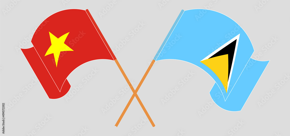 Crossed flags of Vietnam and Saint Lucia. Official colors. Correct proportion Crossed flags of Vietnam and Saint Lucia. Official colors. Correct proportion