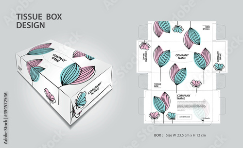 Tissue box Design pastel flowers background, Box Mock up, 3d box, Can be use place your text and logos and ready to go for print, Product design, Packaging design vector, colorful flowers background