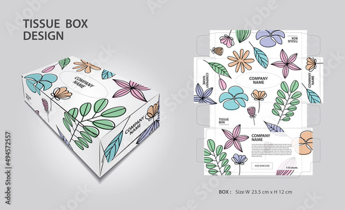 Tissue box Design pastel flowers background, Box Mock up, 3d box, Can be use place your text and logos and ready to go for print, Product design, Packaging design vector, colorful flowers background