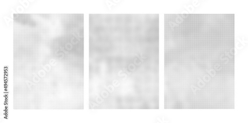 Conjunto de fondos o banners de variaciones de semitono de color en blanco y negro. Ilustración abstracta de textura de semitonos tipo periódico, imagen vectorizada