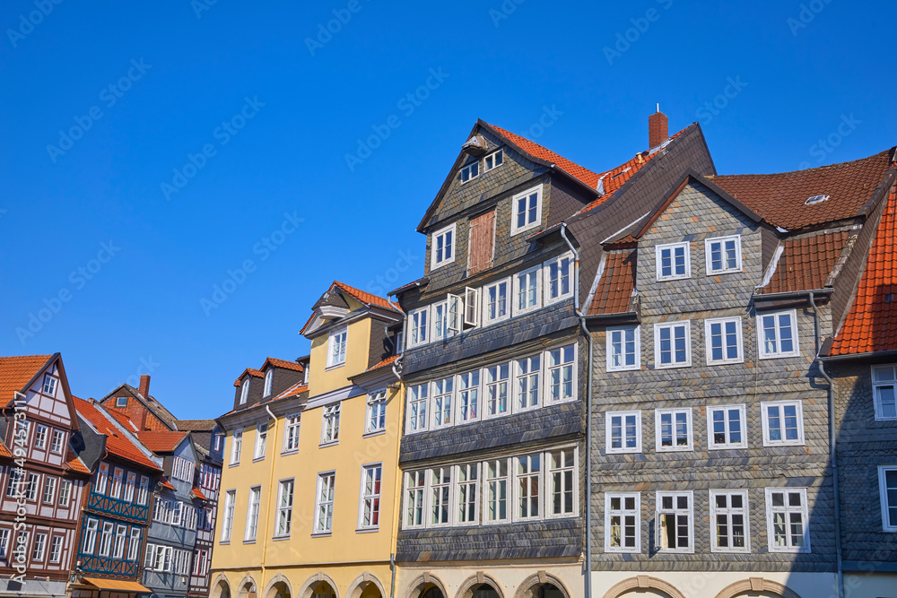 Fototapeta premium Altstadt-Impressionen, mit schönen Fachwerkhäusern, in Norddeutschland, Niedersachsen, Wolfenbüttel.