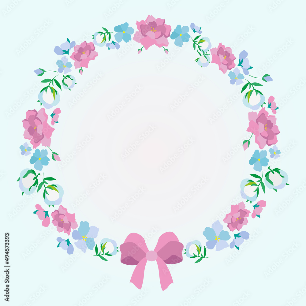 easter border  with    flowers, cotton, pion, bow on white background. For design, print, background, invitational,  printing, cards.