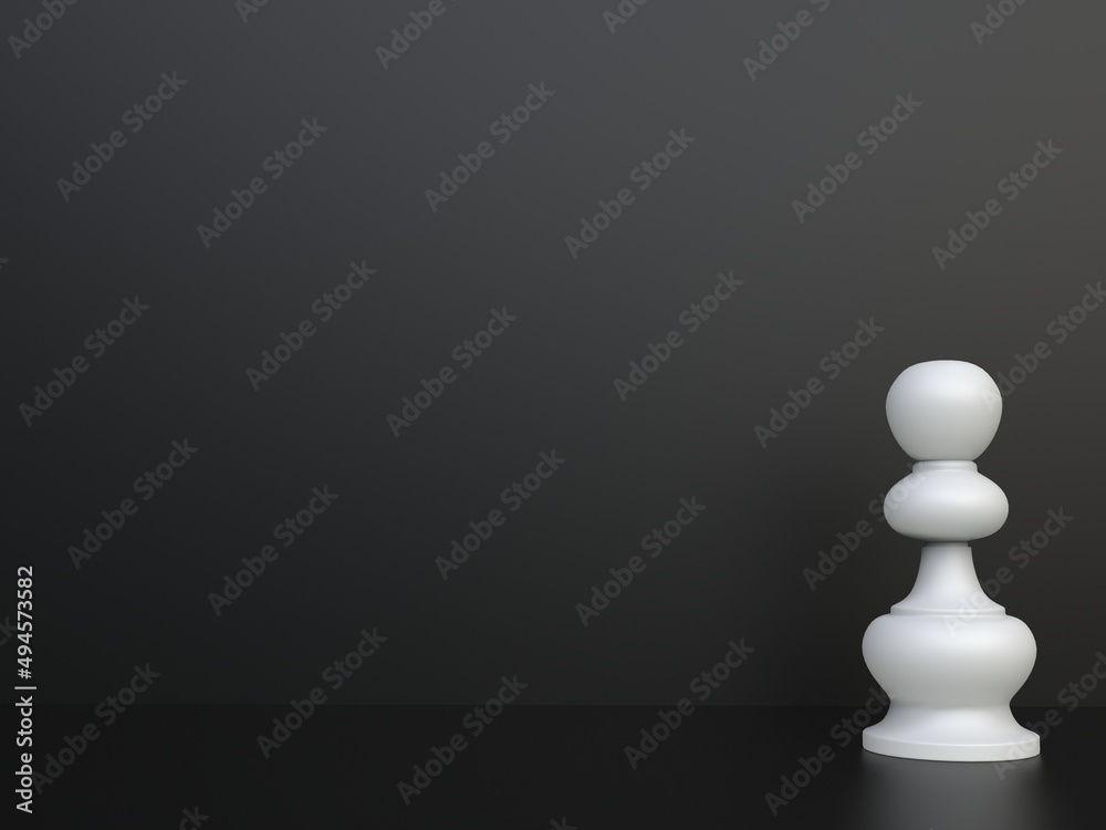 White chess pawn in front of black background White chess pawn in front of black background