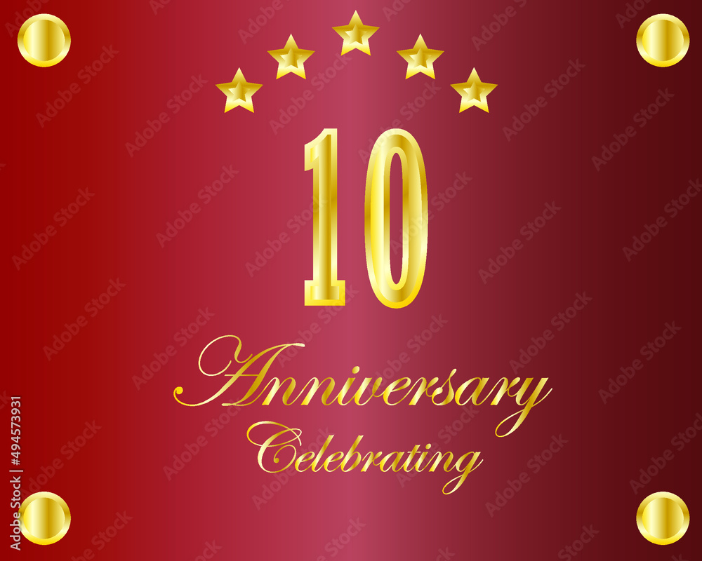 10th Anniversary. Gold numbers. birthday party banner vector