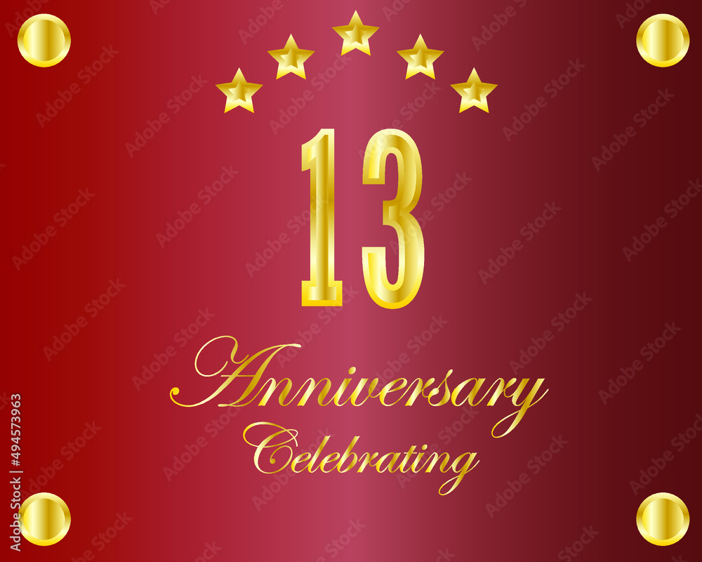 13th Anniversary. Gold numbers. birthday party banner vector