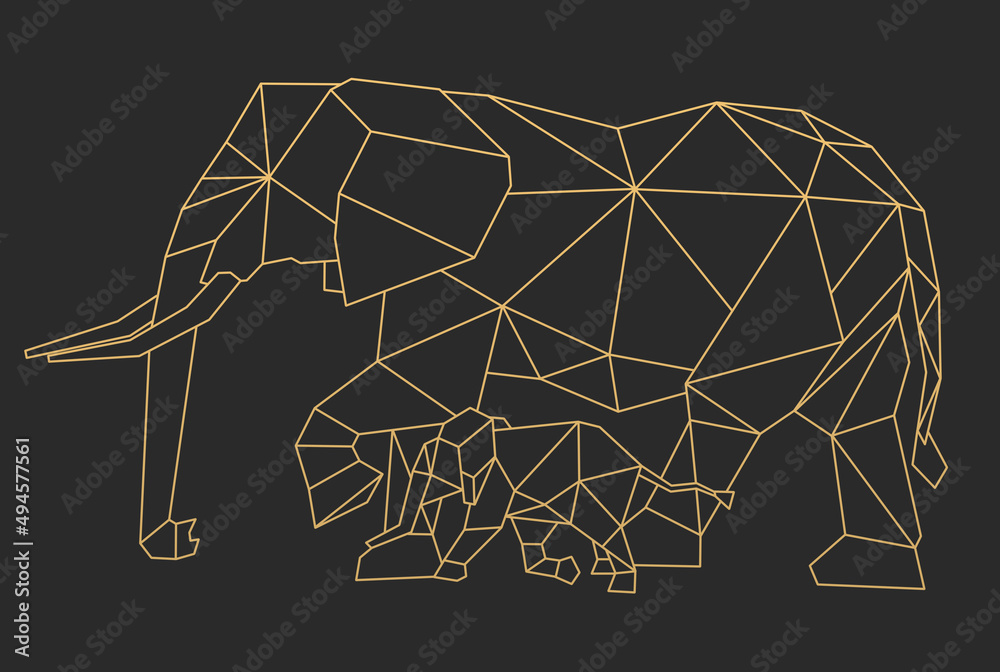 Polygonal elephant. Elephant in geometric style.