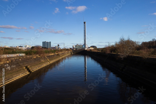 The post industrial, old ship building docks on the river Clyde on a clear spring morning  © gavin