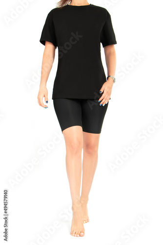 Girl without a face in shorts and a t-shirt for a logo
