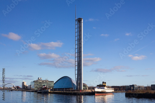 The Science Centre on the river Clyde on a sunny spring morning in Glasgow Scotland. photo
