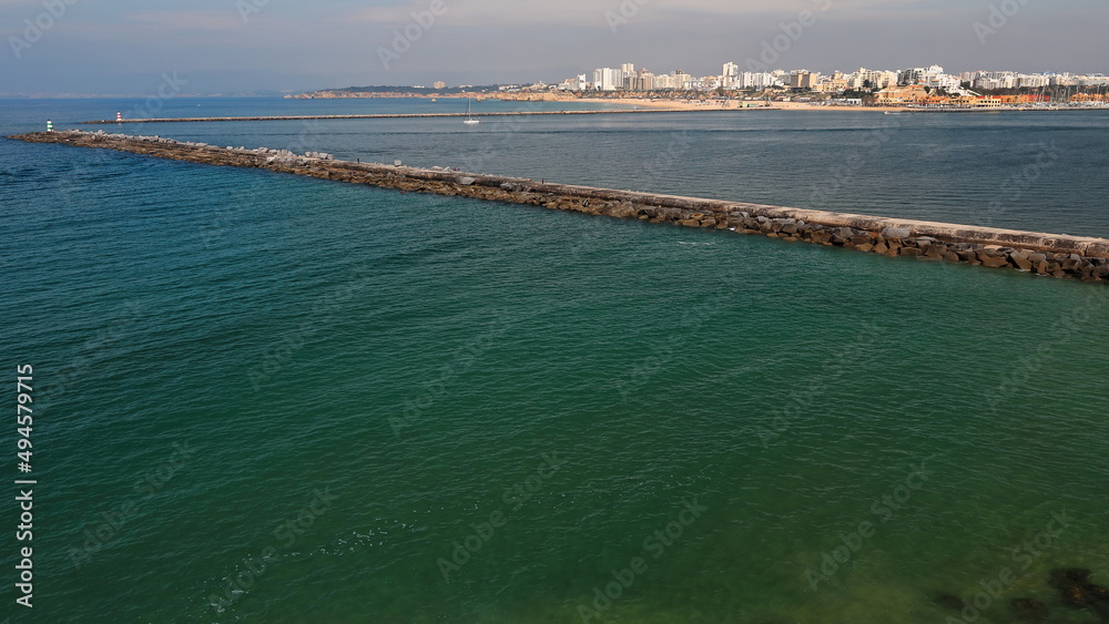 Portimao city-Praia da Rocha Beach-moles sheltering the port entrance. Ferragudo-Portugal-170