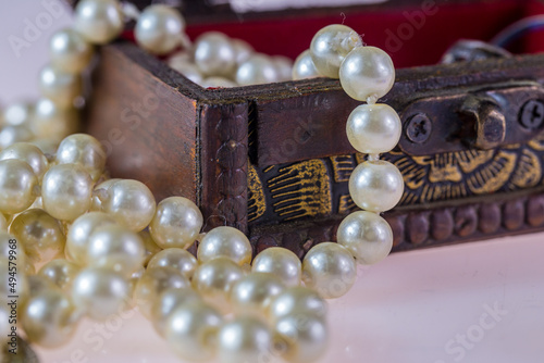 Macro pearls in a treasure box