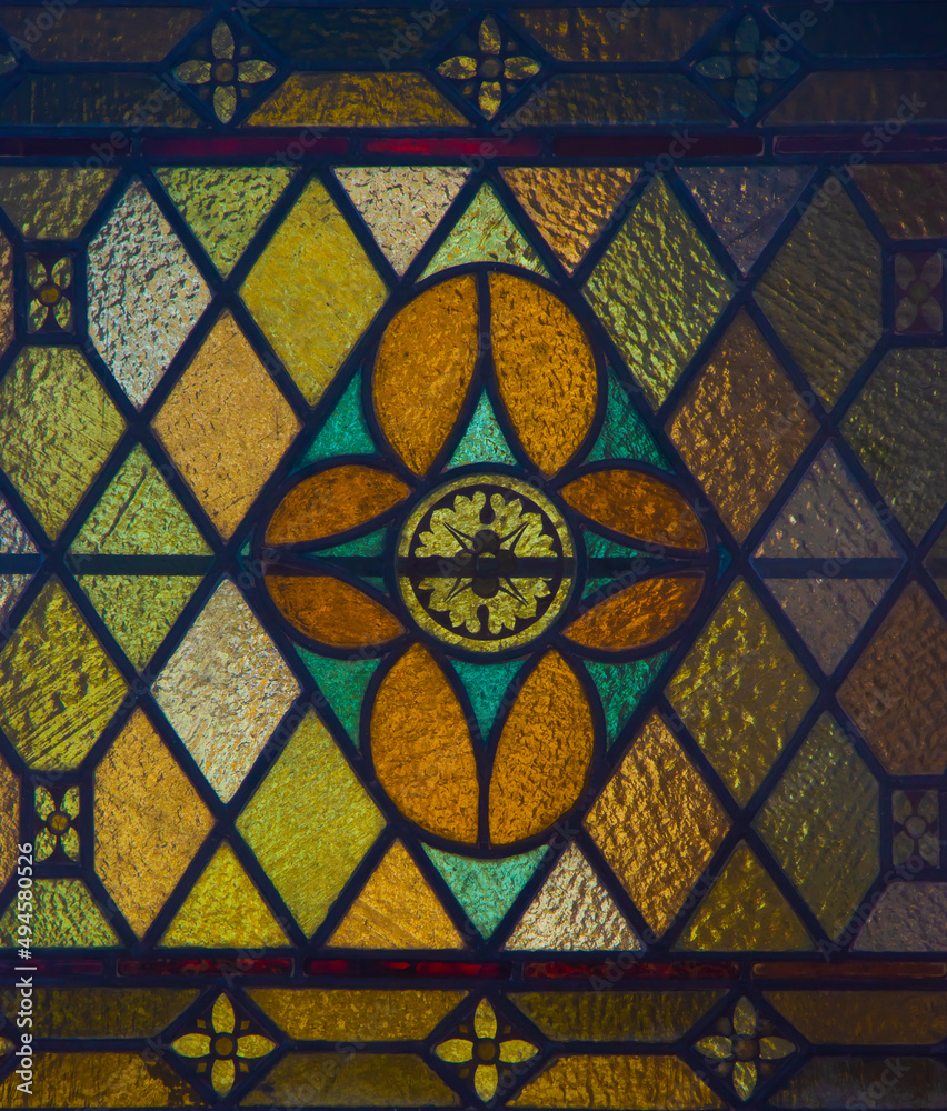 detail of stained glass window in church