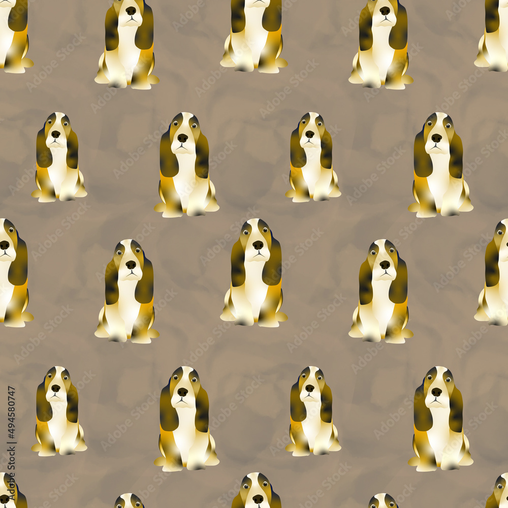 Obraz premium basset hound dog seamless pattern