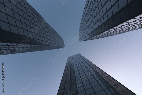 Towers of skyscrapers gazing into the sky View from below