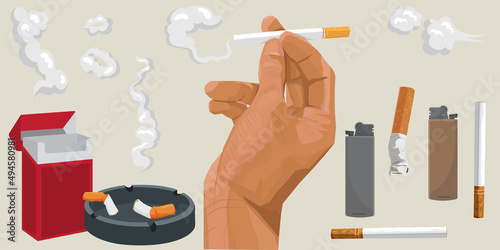 set of vector illustrations about the smoking lifestyle. icons and symbols. isolated background.