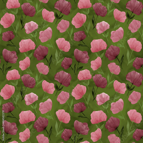 seamless pattern of pink wildflowers