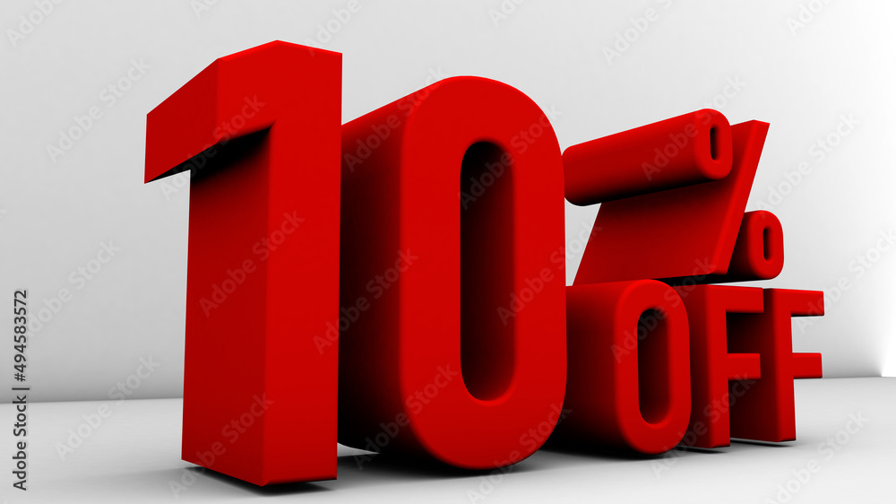 3d Illustration with text: 10% off Special Offer. Discount for big sales. Red text color on a white background.