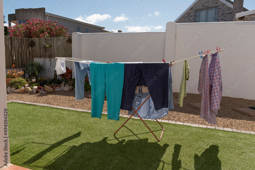 South Africa. 2022. Washing drying in a garden. South Africa. 2022. Washing drying in a garden.