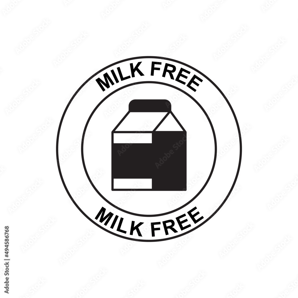 Dairy milk free label icon in black flat glyph, filled style isolated on white background Dairy milk free label icon in black flat glyph, filled style isolated on white background