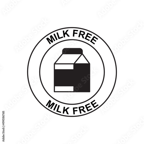Dairy milk free label icon  in black flat glyph, filled style isolated on white background
