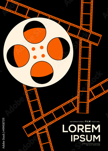 Movie and film poster design template background with film reel