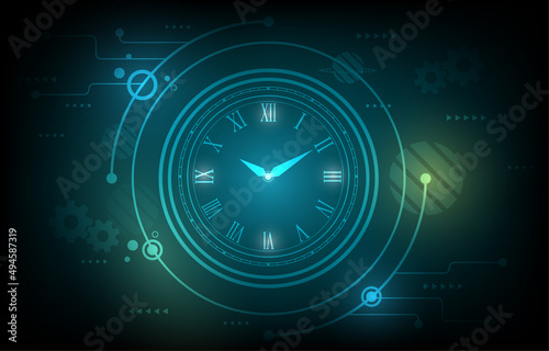 Abstract vector futuristic Technology with clock concept and time machine perspective view