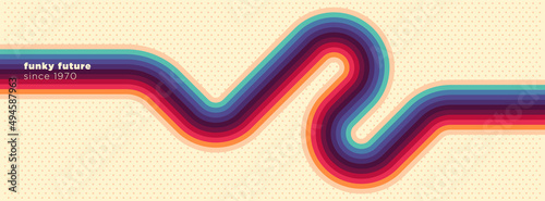 Simple rounded abstract design in retro style with colorful lines. Vector illustration.