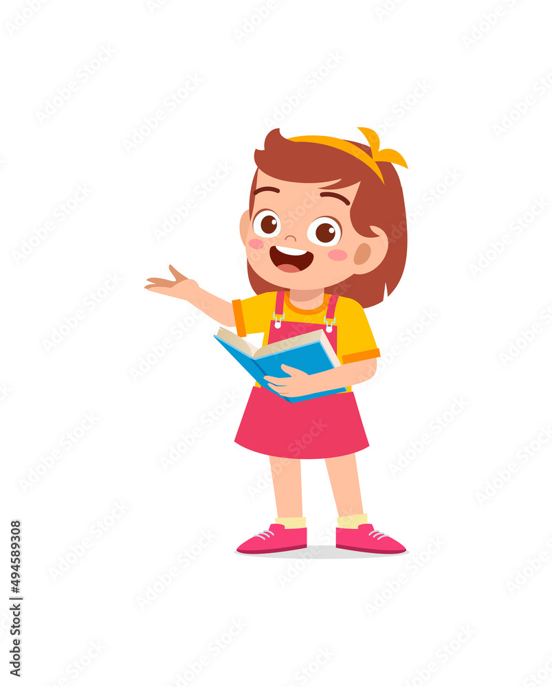 little kid standing and reading a story book little kid standing and reading a story book
