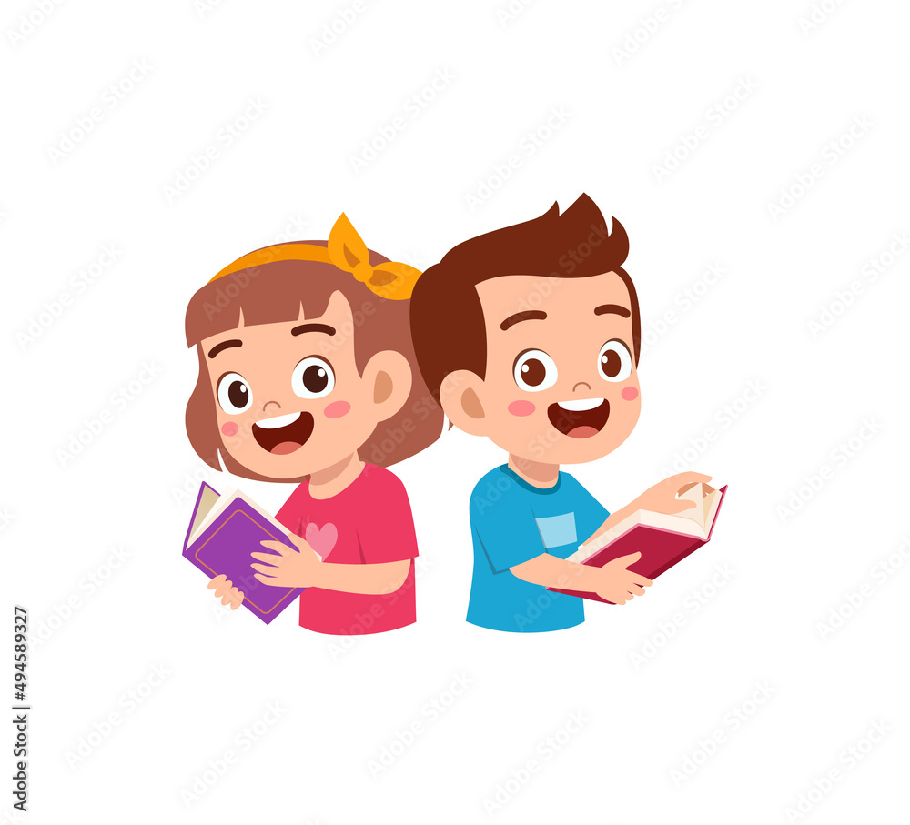 little boy and girl read book together little boy and girl read book together