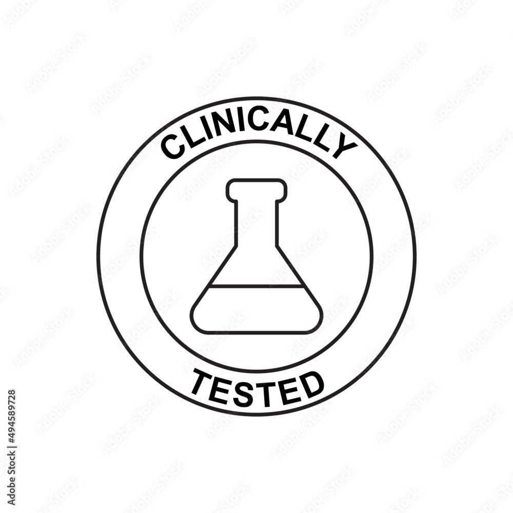 Clinically tested label icon in black line style icon, style isolated on white background Clinically tested label icon in black line style icon, style isolated on white background