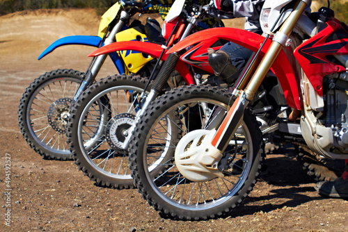 Ready for racing adventure. Shot of dirtbike racers. photo