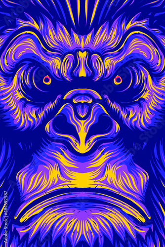 close up gorilla face artwork illustration
