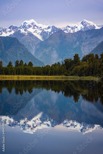 Sunset over Lake Matheson, West Coast, New Zealand