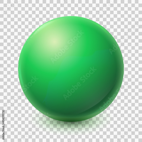 One big green ball isolated on transparent background. Realistic 3d sphere. Glass glossy vector ball with shadow. Abstract crystal magic sphere. Vector illustration eps10