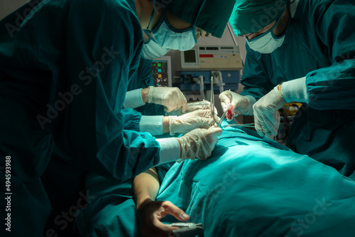 professional surgeon doctor teamwork person working in hospital operation room with surgery medical health equipment with surgical patient and nurse, emergency medicine treatment clinic concept