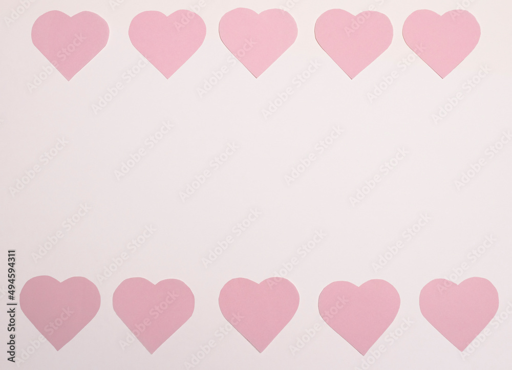 Pink hearts on a white background