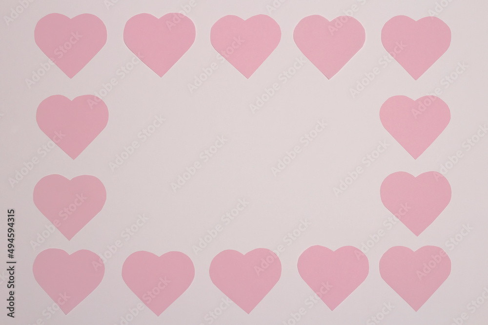 Pink hearts on a white background