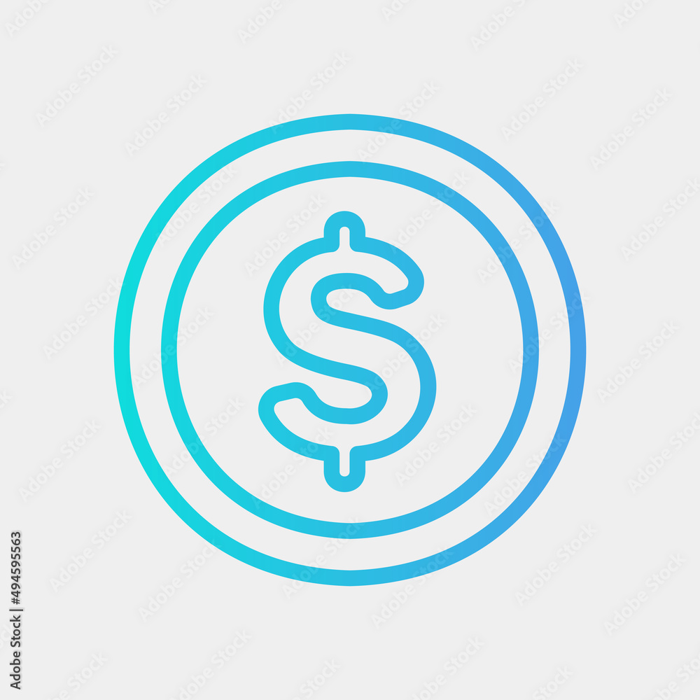 Dollar coin icon in gradient style about currency, use for website mobile app presentation Dollar coin icon in gradient style about currency, use for website mobile app presentation