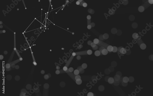 Abstract background. Molecules technology with polygonal shapes, connecting dots and lines. Connection structure. Big data visualization.