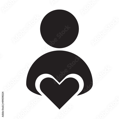 Man icon with heart in flat style. Business vector icon. Love symbol. Vector illustration. stock image.