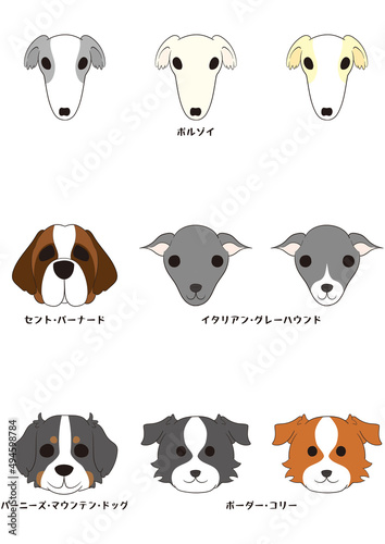 ワンちゃんの正面顏)5犬種9匹セット)フルカラー