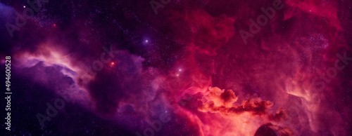 Outer Space Wallpaper. Contemporary Nebula Panorama with Pink and Purple Colors. photo