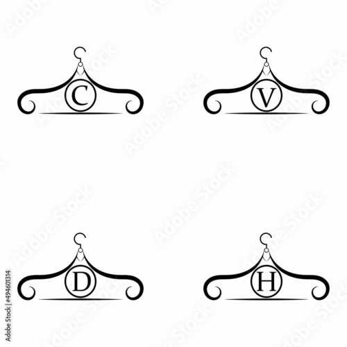 Fashion vector logo. Clothes hanger logo. Letter logo. Tailor emblem. Wardrobe icon - Vector design