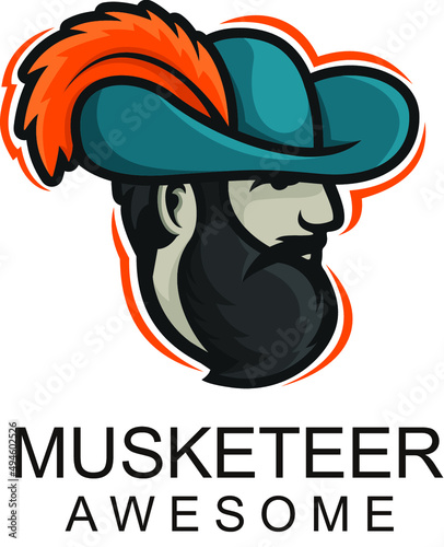 musketeer head character mascot logo