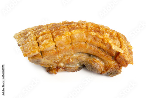 Crispy pork belly or deep fried pork isolated on white background
