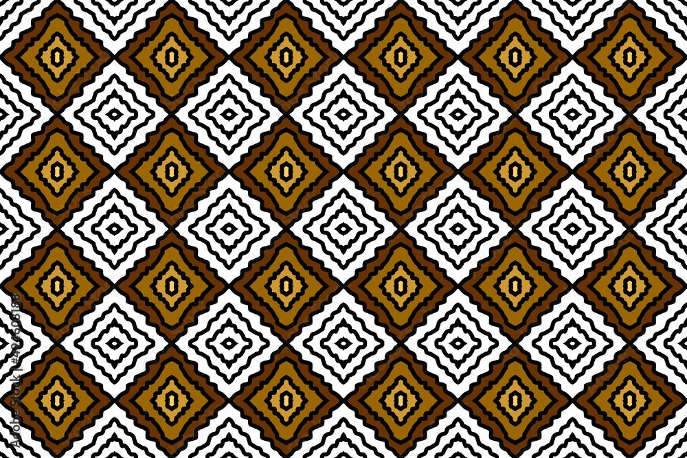 Seamless ancient retro fabric pattern, golden brown and white wavy flowers, Thai fabric pattern and for the background Seamless ancient retro fabric pattern, golden brown and white wavy flowers, Thai fabric pattern and for the background