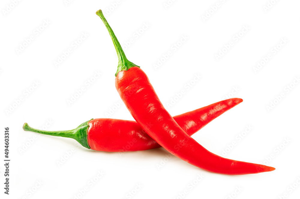 Red hot chili peppers on white background.
