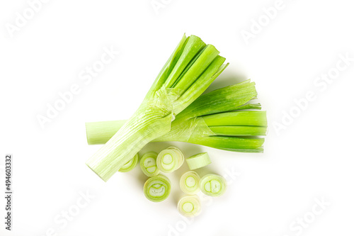 Japanese green onions isolated on white background.